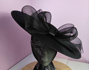 Noir grande bibi chapellerie burlesque chapeau de mariage bandeau fête course cosplay fait main Kentucky Derby Royal Ascot