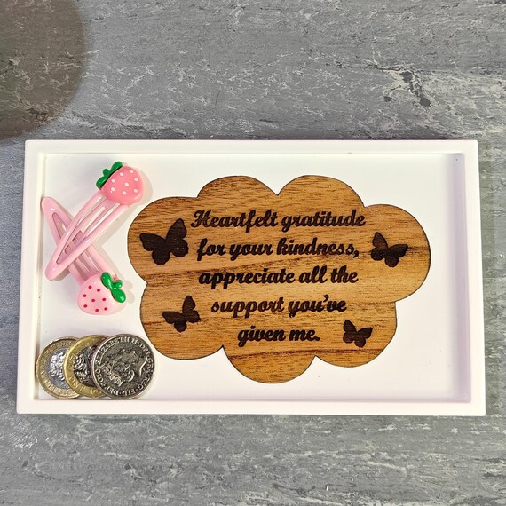 Custom hand made personalised bespoke real hard solid wood laser cut engraving plaster gypsum casting jewellery ring trinket key tray dish