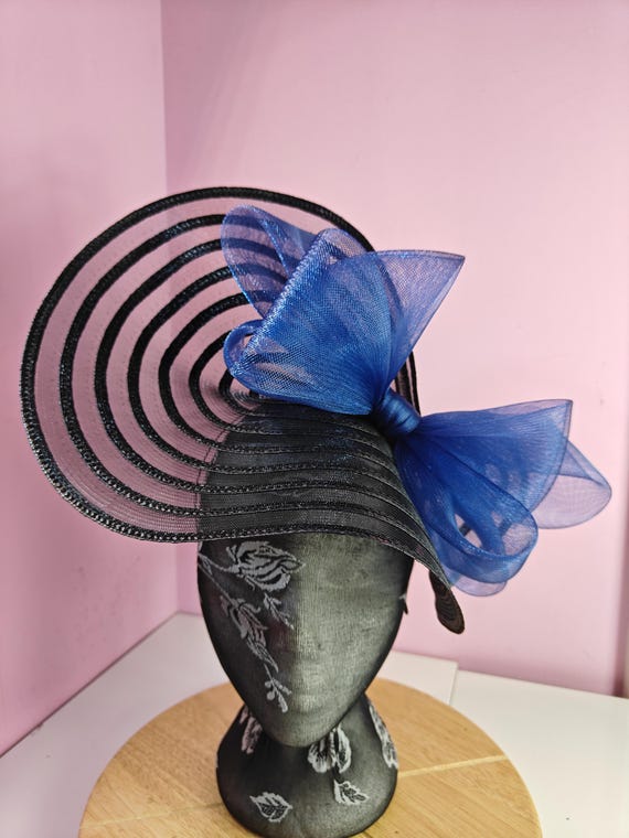 black blue straw crinoline bow fascinator millinery burlesque wedding hat headband royal ascot party house race cosplay Kentucky derby