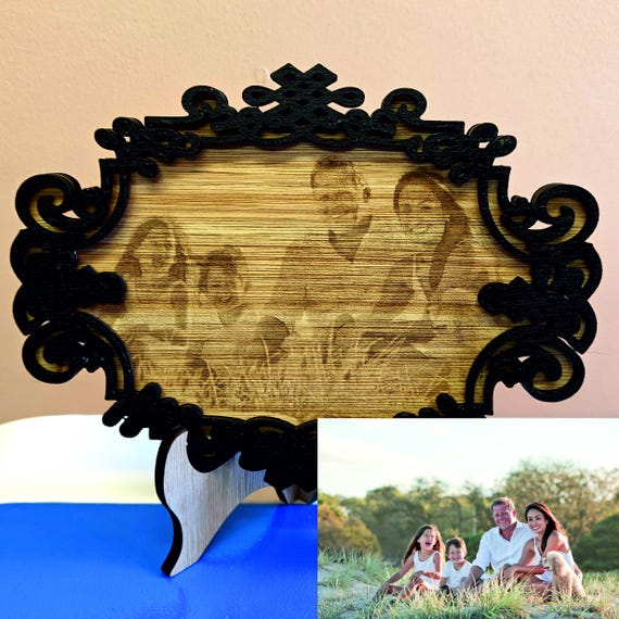 personalised custom made bespoke laser cut engraved wood photo picture portrait frame stand pet family landscape art home decoration gift