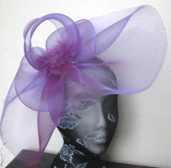 purple feather fascinator millinery burlesque headband wedding hat hair piece