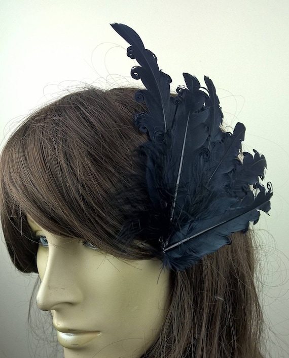 handmade navy blue feather fascinator millinery burlesque hair clip hen party wedding bridal ascot race fancy dress British