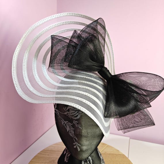 white black large fascinator millinery burlesque wedding hat headband party race cosplay handmade Kentucky Derby Royal Ascot