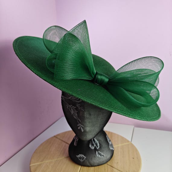 green large fascinator millinery burlesque wedding hat headband party race cosplay handmade Kentucky Derby Royal Ascot
