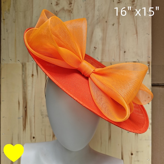 orange fascinator millinery burlesque hatinator wedding hat headband party race derby ascot cosplay handmade wide brim big large