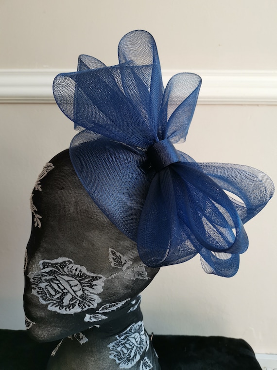 navy blue crin fascinator millinery burlesque headband wedding hat hair piece