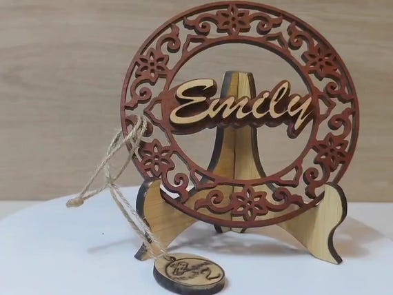 Custom made personalised real solid wood name plate table stand plaque laser cut carved logo sign office wedding birthday gift present