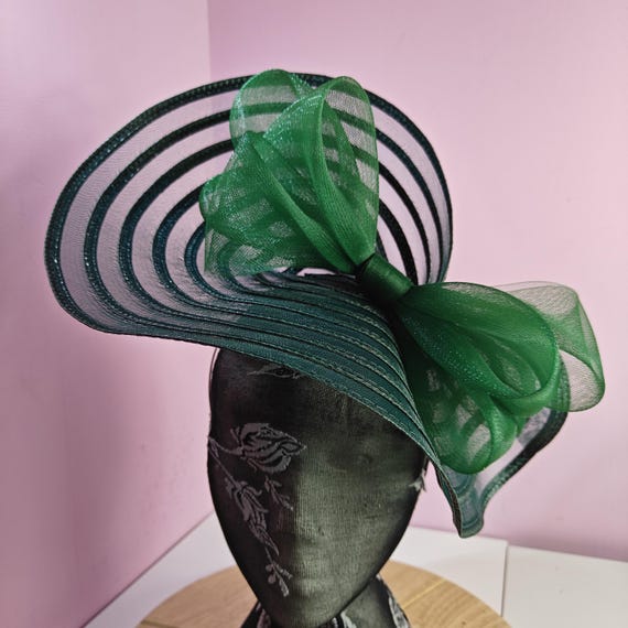 green large fascinator millinery burlesque wedding hat headband party race cosplay handmade Kentucky Derby Royal Ascot