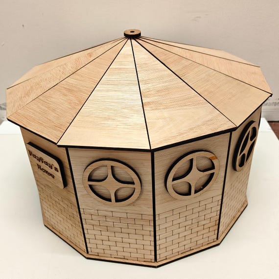personalised bespoke custom made laser cut engraved wood wooden pet house round tent home hutch cat dog tortoise hamster guinea pig reptile