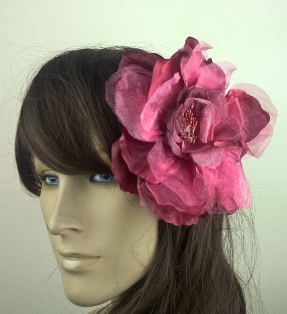dark red satin flower fascinator millinery burlesque hair clip hen party bridal ascot race fancy dress british