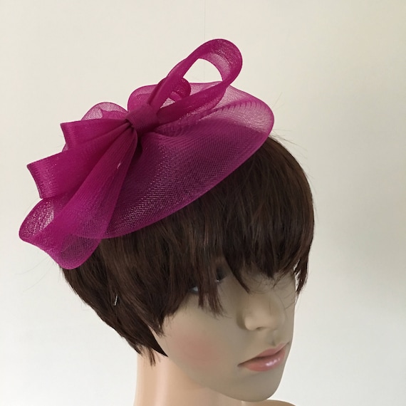 dark deep pink plum purple feather fascinator millinery burlesque headband wedding hat hair piece