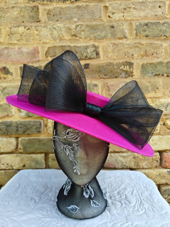 pink black large fascinator millinery burlesque wedding hat headband party race cosplay handmade Kentucky Derby Royal Ascot