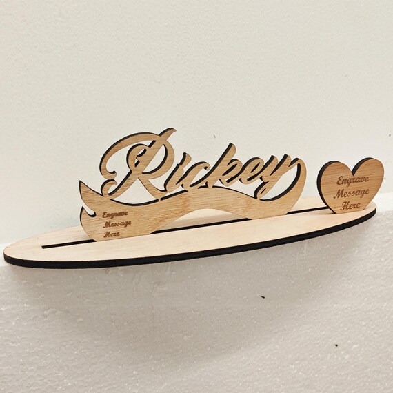 Personalised custom made laser cut engraved wood wooden letter name word number desk table stand plaque sign logo design office home wedding