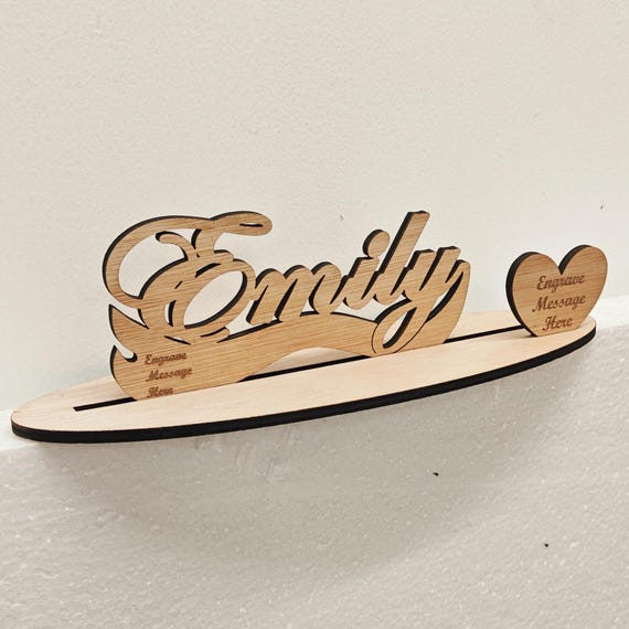 Personalised custom made laser cut engraved wood wooden letter name word number desk table stand plaque sign logo design office home wedding