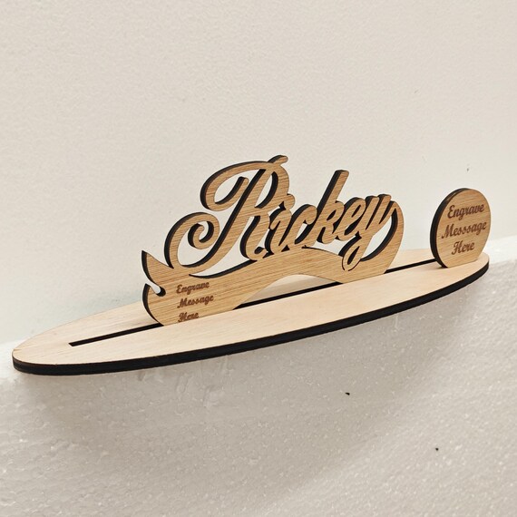Personalised custom made laser cut engraved wood wooden letter name word number desk table stand plaque sign logo design office home wedding