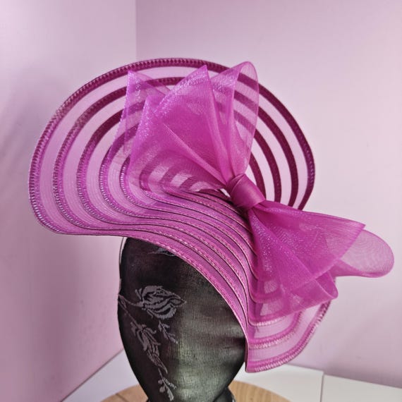 dark pink large fascinator millinery burlesque wedding hat headband party race cosplay handmade Kentucky Derby Royal Ascot
