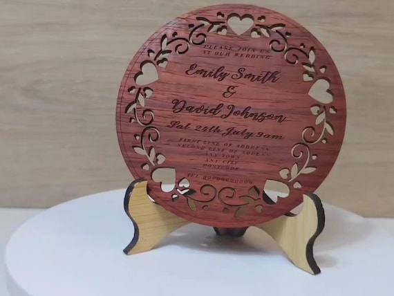 Custom made personalised real hard solid wood laser engraving plaque card wedding invitation valentine anniversary Christmas gift present