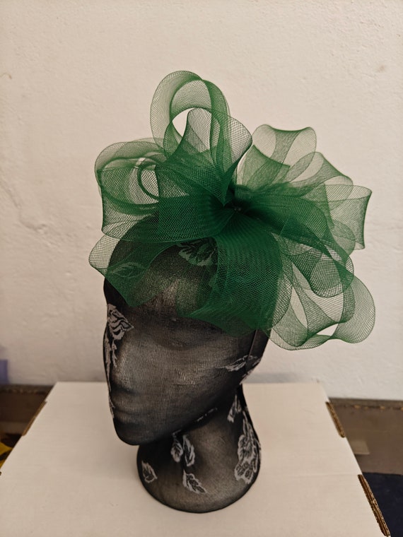 green crin fascinator millinery burlesque headband wedding hat hair piece