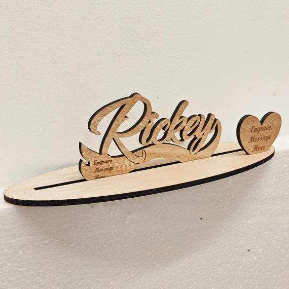 Personalised custom made laser cut engraved wood wooden letter name word number desk table stand plaque sign logo design office home wedding