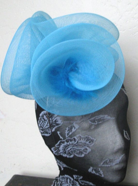 turquoise feather fascinator millinery burlesque headband wedding hat hair piece