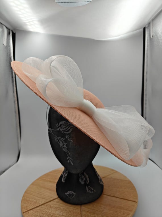 peach white large fascinator millinery burlesque wedding hat headband party race cosplay handmade Kentucky Derby Royal Ascot