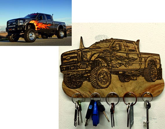 personalised custom made bespoke solid hard wood plaque key holder picture wall hang car truck bike lorry vehicle laser cut engraved gift