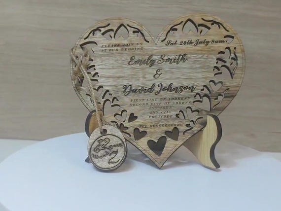 Custom made personalised real wood plaque card laser cut carved engraved wedding invitation birthday anniversary Christmas Mother’s Day