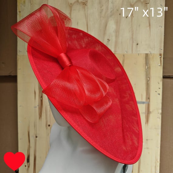 red fascinator millinery burlesque hatinator wedding hat headband party race derby ascot cosplay handmade wide brim big large