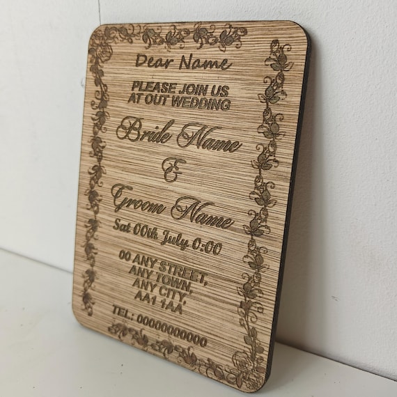 Custom made personalised wood plaque card laser cut carved engraved wedding invitation birthday anniversary Christmas Mother’s Day