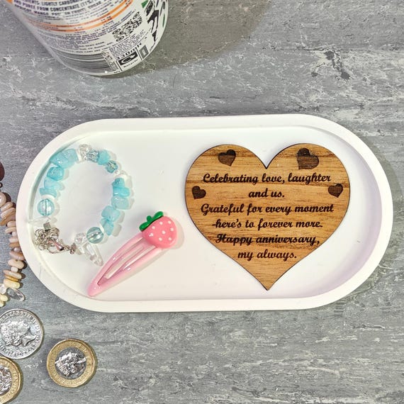 Custom hand made personalised bespoke real hard solid wood laser cut engraving plaster gypsum casting jewellery ring trinket key tray dish