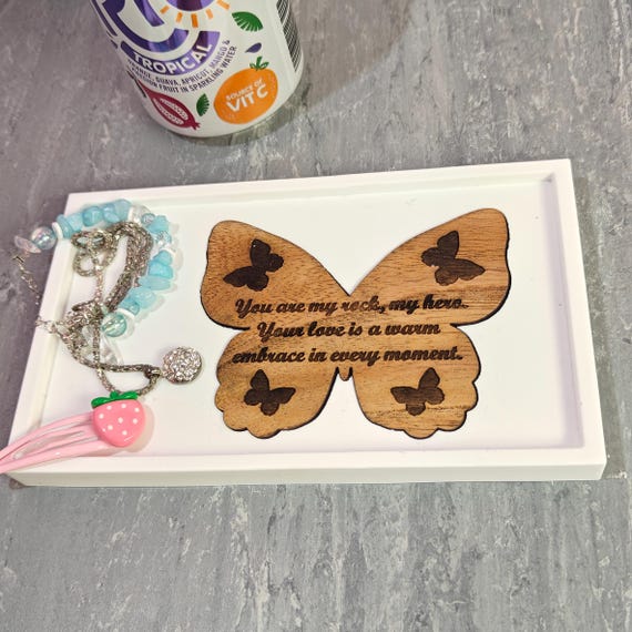 Custom hand made personalised bespoke real hard solid wood laser cut engraving plaster gypsum casting jewellery ring trinket key tray dish