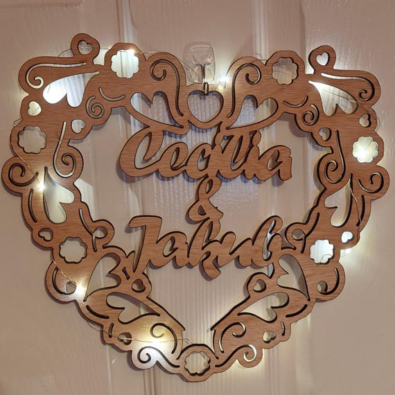 custom made personalised bespoke laser cut plywood wood name word wall door plaque letter number sign logo design wedding fairy light