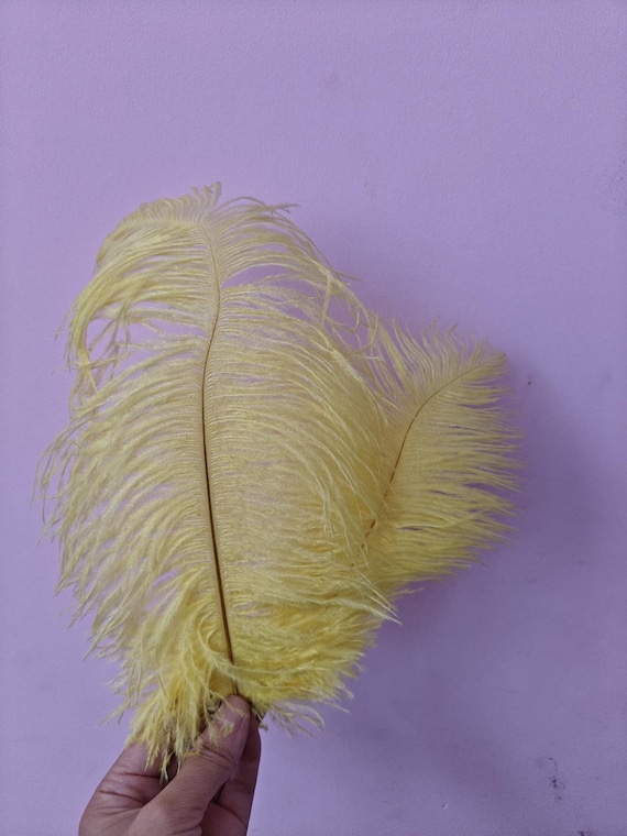 light pale yellow ostrich feather hair clip grip fascinator fancy dress hen party dance costume accessory