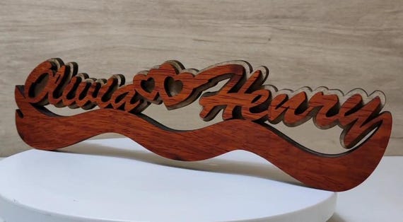solid wood personalized name love heart letter word sign logo stand plaque personalised gift present wedding valentine anniversary laser cut