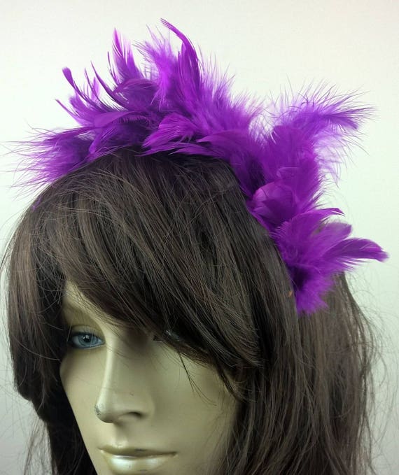 purple feather headband fascinator millinery burlesque hair clip hen party bridal ascot race fancy dress british