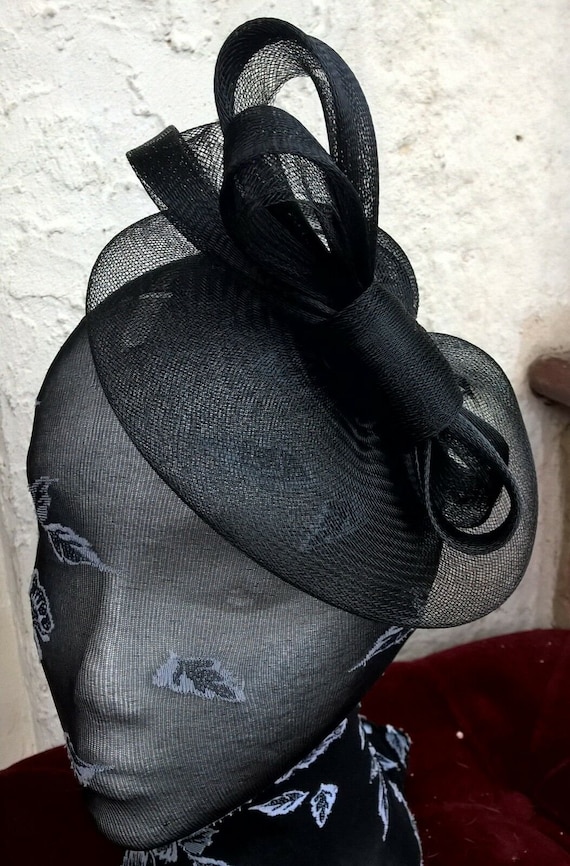 black feather fascinator millinery burlesque headband wedding hat hair piece