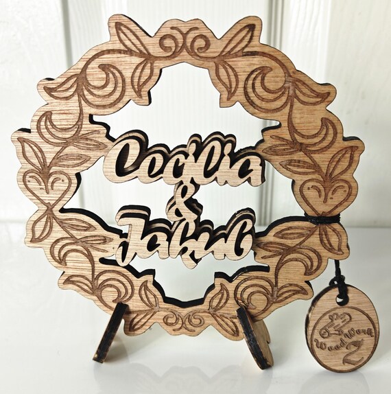 Personalised bespoke laser cut engrave wood name word desk table stand free standing wall door plaque wedding sign logo design service