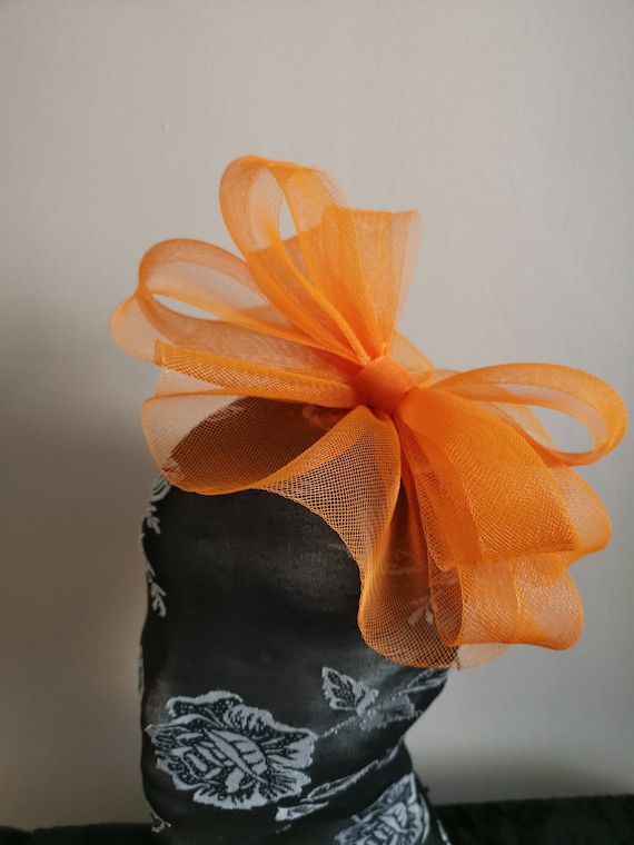 orange feather fascinator millinery burlesque headband wedding hat hair piece