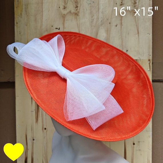 orange white fascinator millinery burlesque hatinator wedding hat headband party race derby ascot cosplay handmade wide brim big large