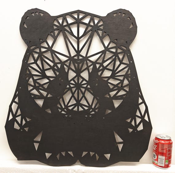 580mm x 550mm black wooden panda wall door decoration hanging picture laser cut 5mm plywood home line art wedding wood sign deco craft