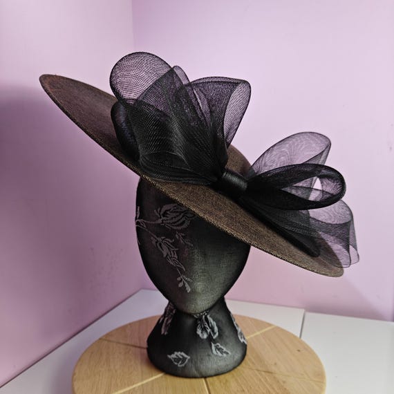 dark chocolate brown black large fascinator millinery burlesque wedding hat headband party race cosplay handmade Kentucky Derby Royal Ascot