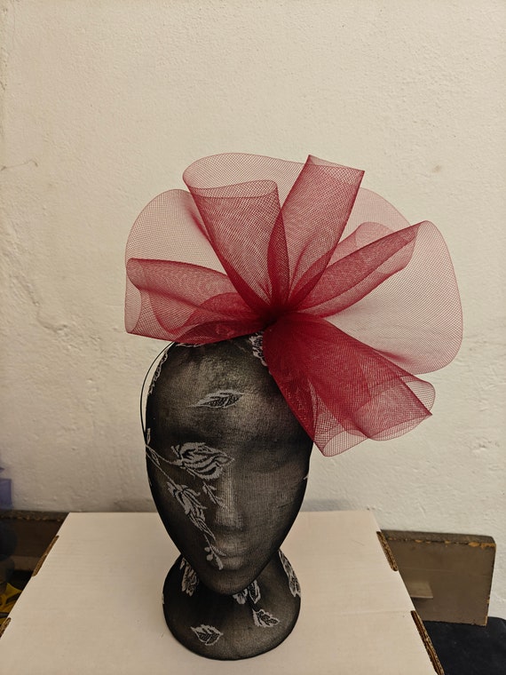dark deep red burgundy maroon crin fascinator millinery burlesque headband wedding hat hair piece
