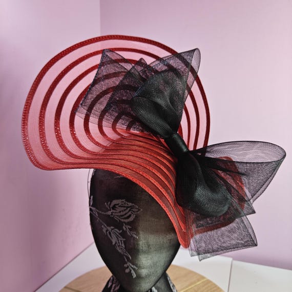 red black large fascinator millinery burlesque wedding hat headband party race cosplay handmade Kentucky Derby Royal Ascot
