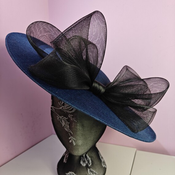 navy blue black large fascinator millinery burlesque wedding hat headband party race cosplay handmade Kentucky Derby Royal Ascot