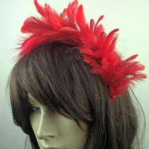 red feather headband fascinator millinery burlesque hair clip hen party bridal ascot race fancy dress british