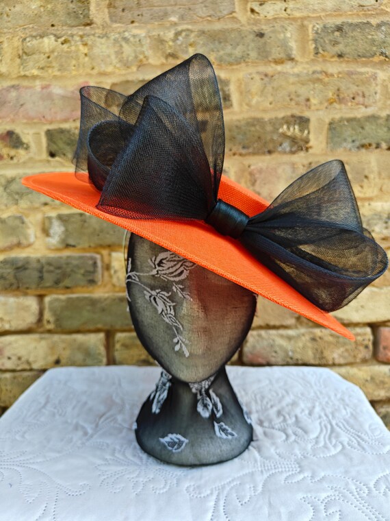 orange black large fascinator millinery burlesque wedding hat headband party race cosplay handmade Kentucky Derby Royal Ascot
