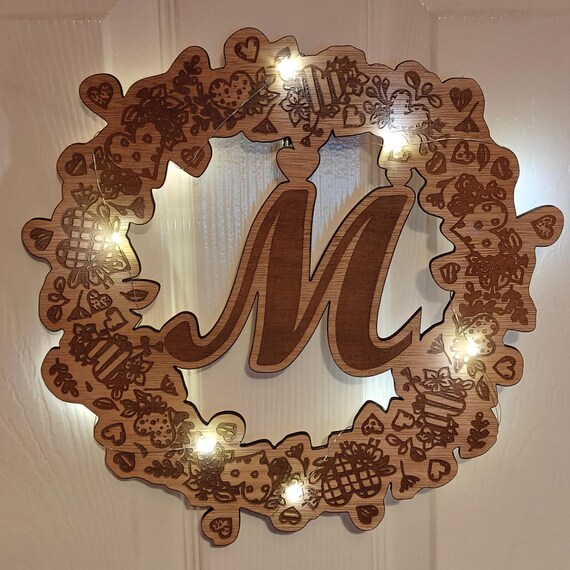 custom made personalised bespoke laser cut engraved wood picture photo name word wall door plaque letter number sign logo design fairy light