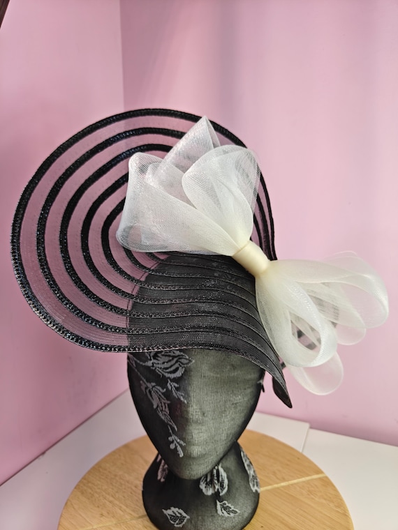 black ivory straw crinoline bow fascinator millinery burlesque wedding hat headband royal ascot party house race cosplay Kentucky derby