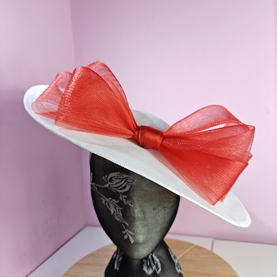 white red large fascinator millinery burlesque wedding hat headband party race cosplay handmade Kentucky Derby Royal Ascot