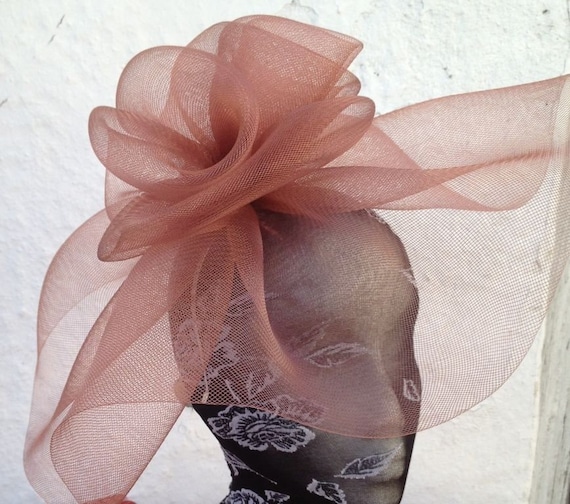 light pale caramel toffee brown  crin fascinator millinery burlesque headband wedding hat hair piece